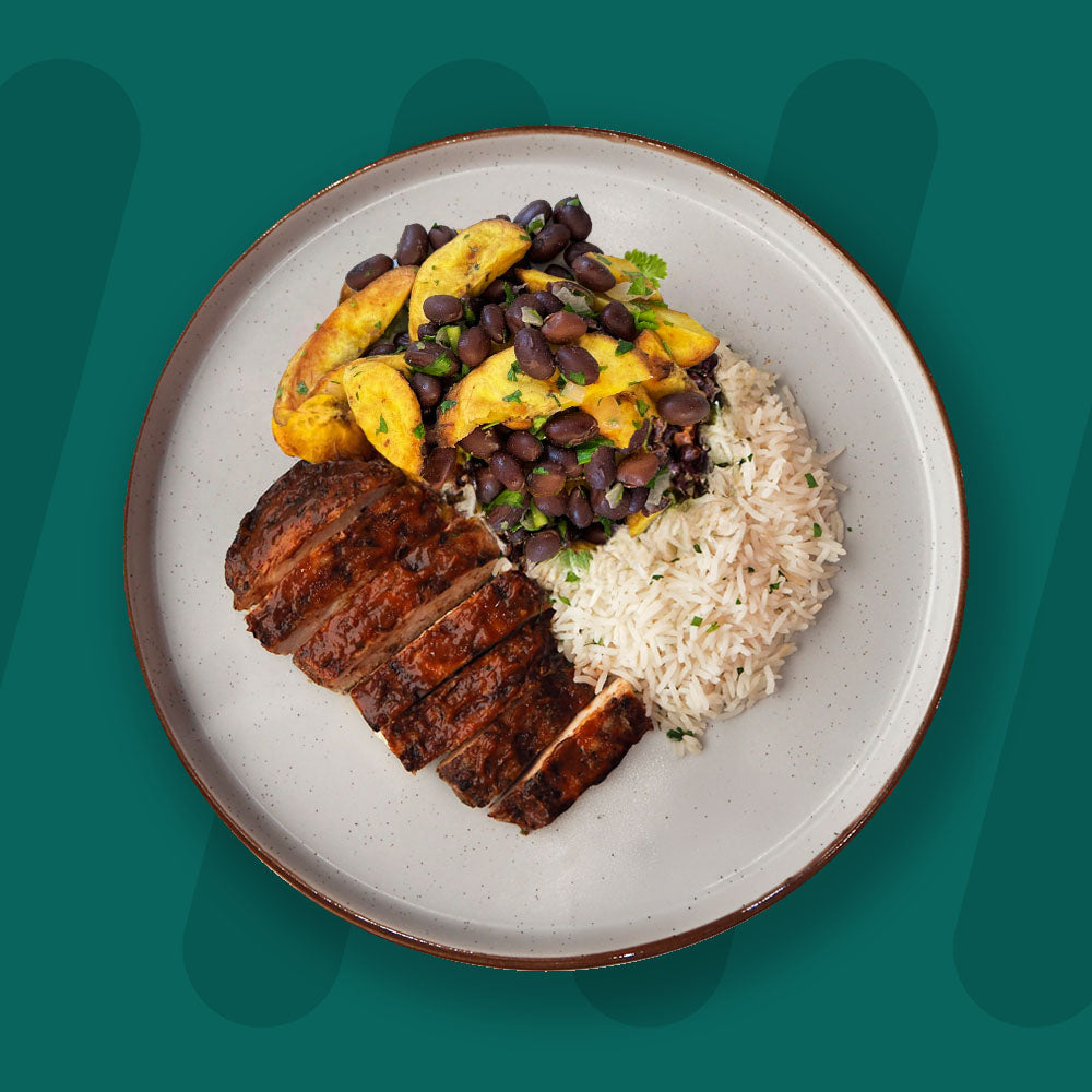 Jerk Chicken, Coconut Rice, Roasted Plantain And Black Beans