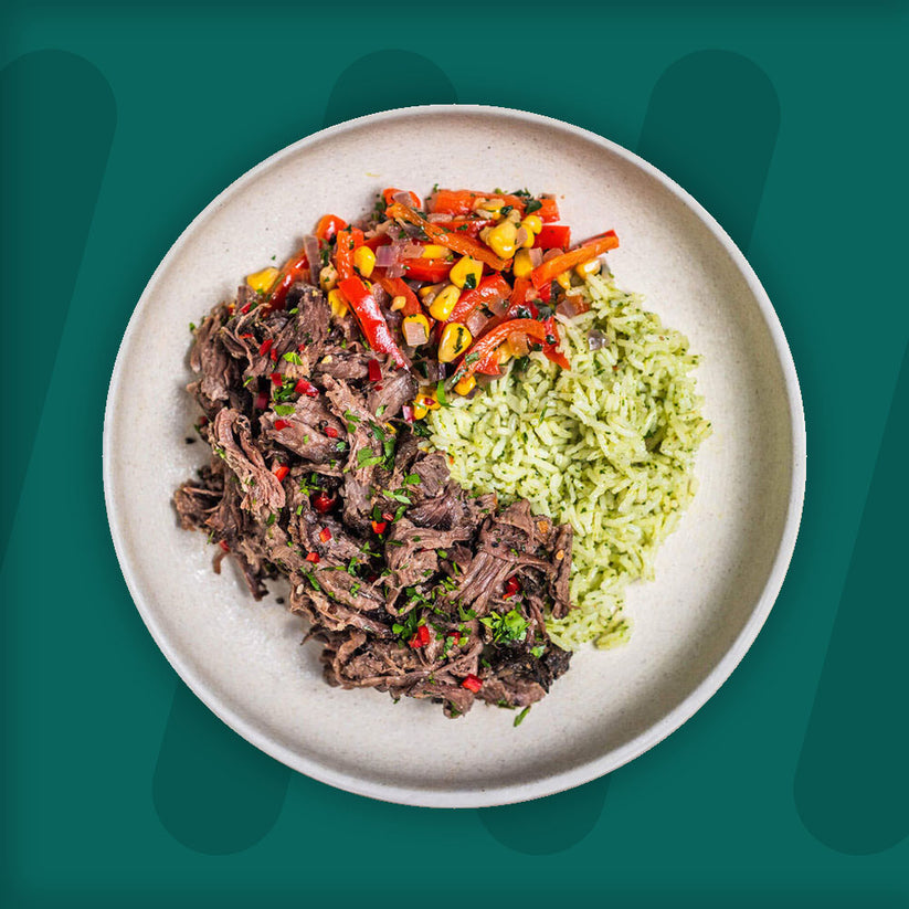 Smoked Pulled Beef, Coriander Rice, Sautéed Peppers with Corn & Lime ...