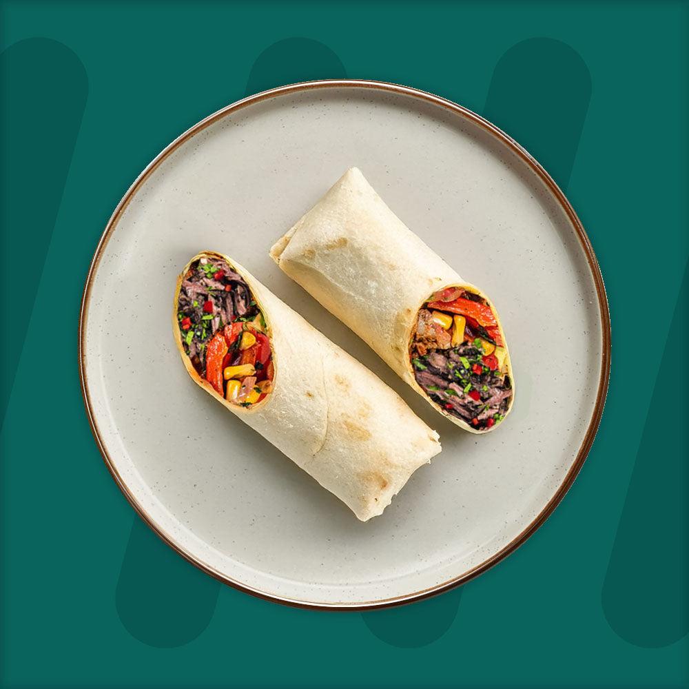 Pulled Beef Wrap With Sautéed Peppers With Corn & Lime