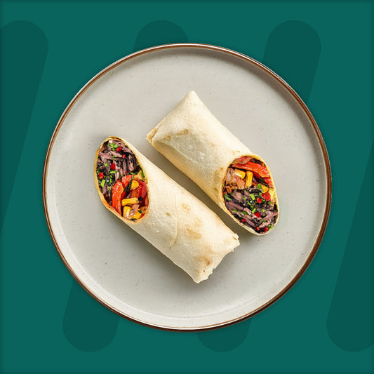 Pulled Beef Wrap With Sautéed Peppers With Corn & Lime